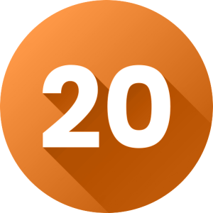 Orange circle containing the number 20 written in white