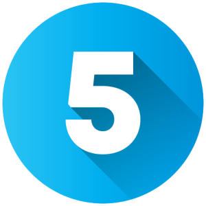 Light blue circle containing the number 5 written in white