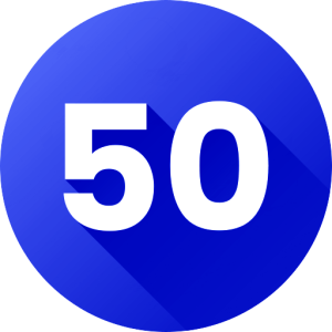 Blue circle containing the number 50 written in white